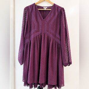 Matilda Jane Plum Swiss Dot Lace Dress Size Medium Boho Babydoll